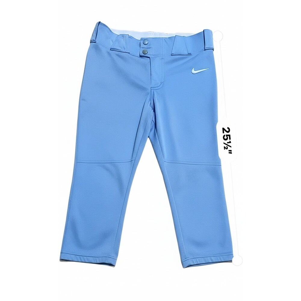 Nike Team Softball Pants Women Large Baby Blue 3/4 Cropped Capri 100% Polyester - Picture 11 of 13